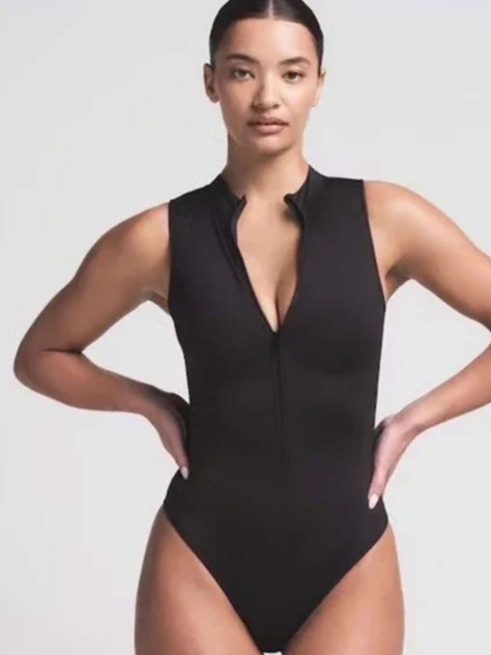 Skims Black Zip-Front Swimsuit. XL